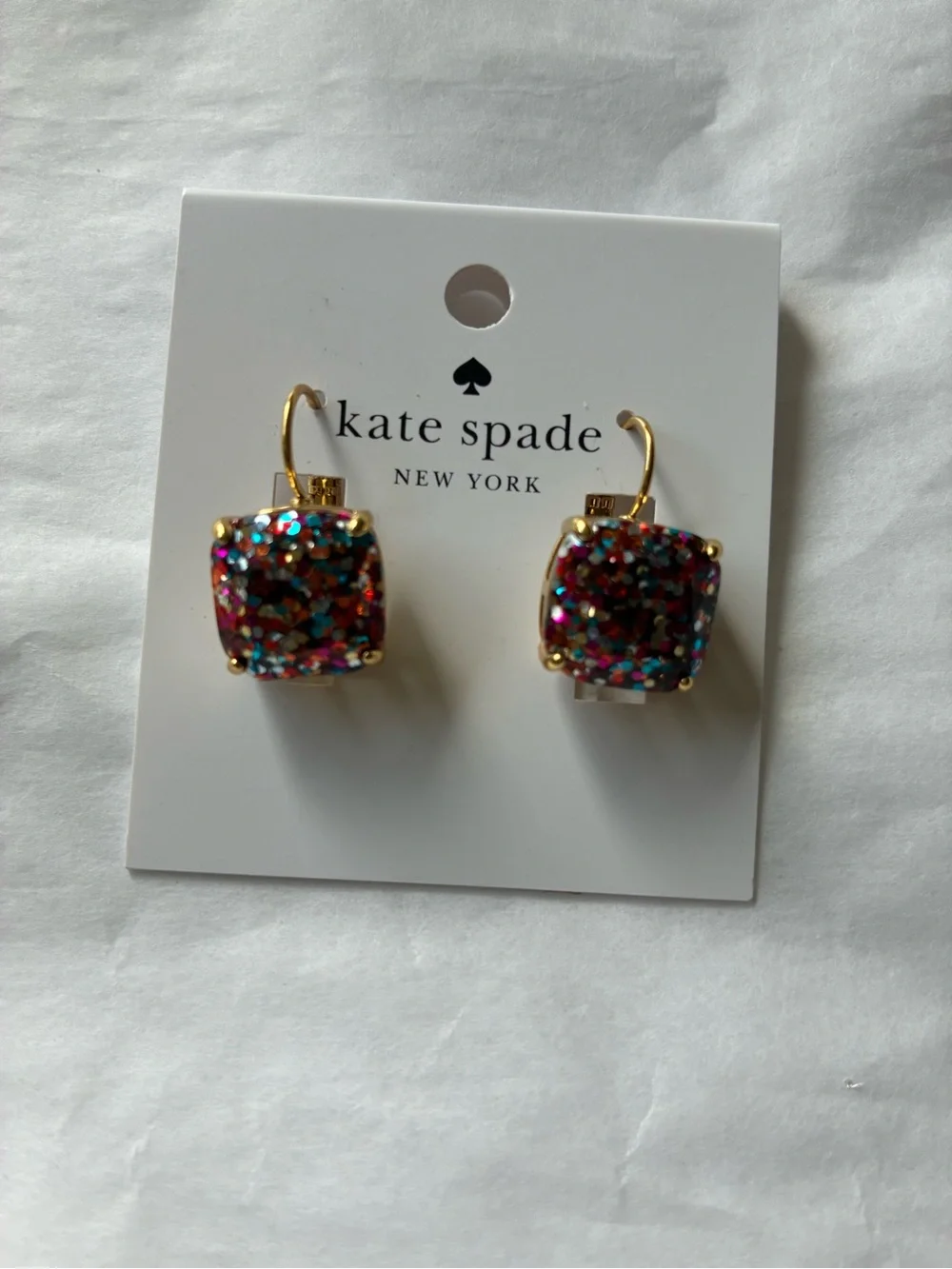 kate spade gold-tone multicolor glitter square drop earrings